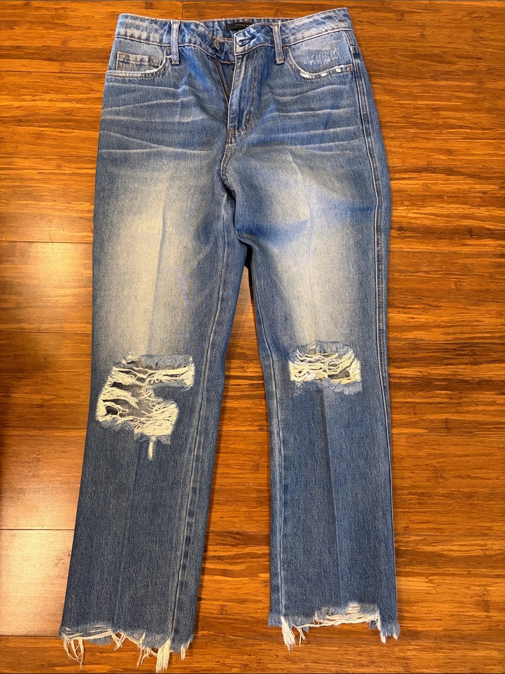 Flying Monkey Distressed Straight-Leg Blue Jeans